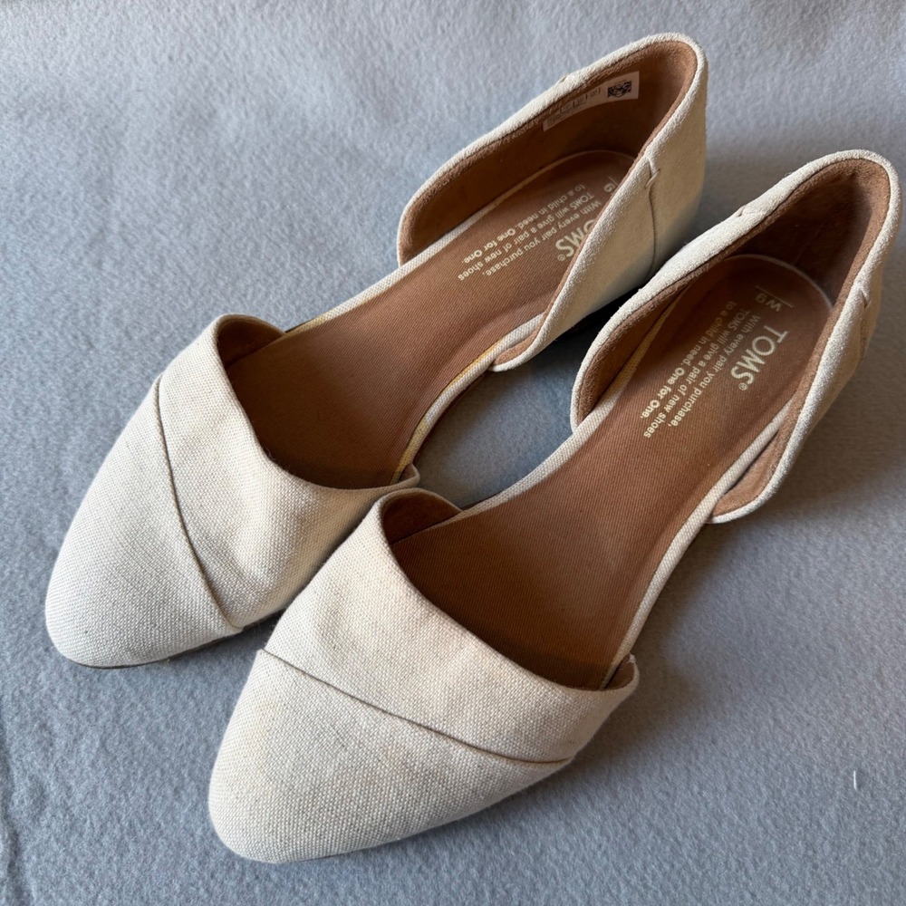 TOMS Jutti DOrsay Flats Womens 9 Oatmeal Linen Canvas Suede Pointed Toe Shoes